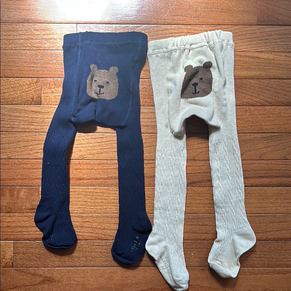 GAP Girls Toddler Bear Patterned Tights - Navy and Cream 18-24 months NWOT
